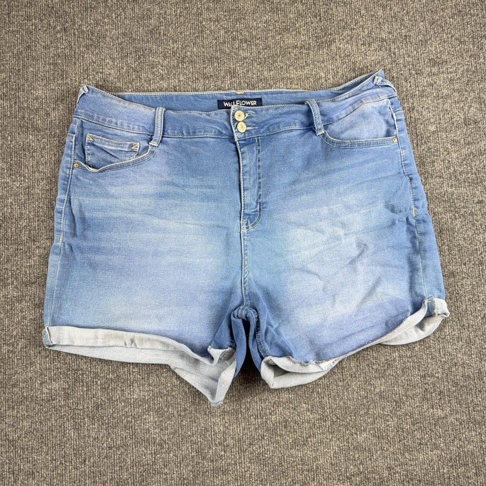 Y2k Wallflower Shorts Womens 20 Blue Denim Ultra Fit Cuffed Cutoff 5 Pocket